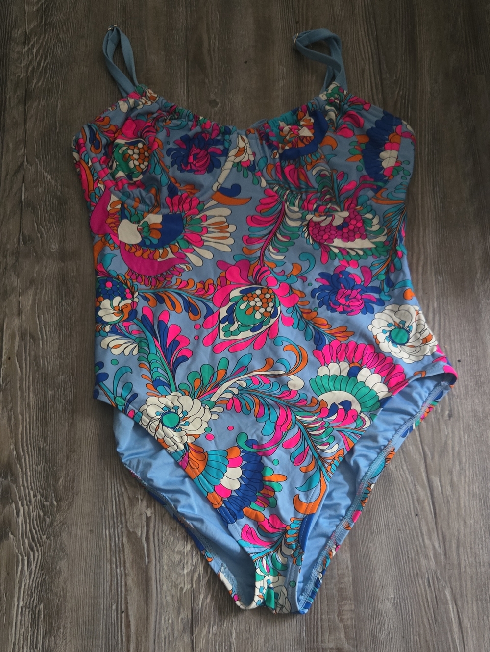 kate spade Blue Floral One-Piece Swimsuit with Multicolor Print